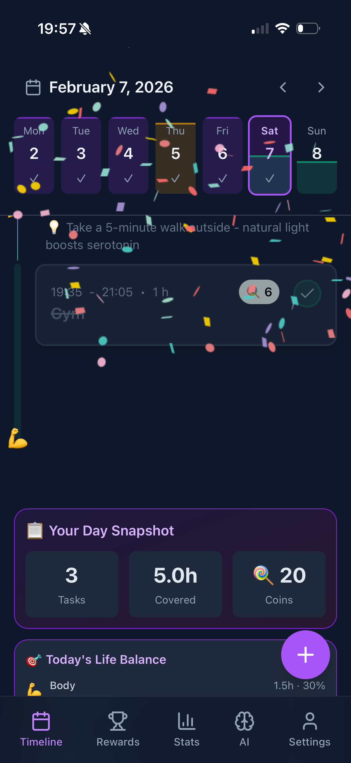 Confetti celebration when completing a task