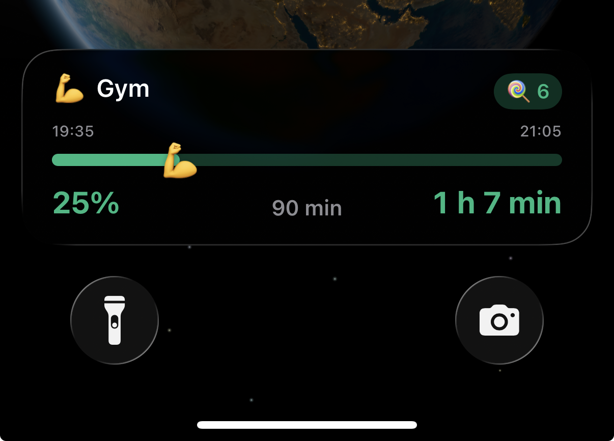 Live Activity widget showing Gym task progress on lock screen